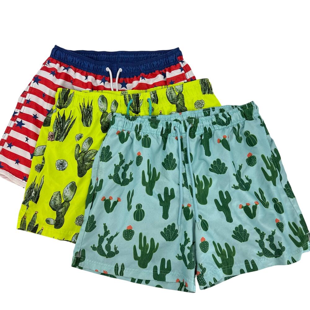 Lot of 3 Men's Size Large Swim Trunks Cactus Patriotic George Lined Drawstring